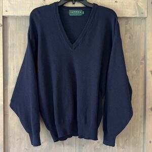 Vintage Tundra Canada Merino Wool Sweater Mens L Navy Blue V Neck Long Sleeve